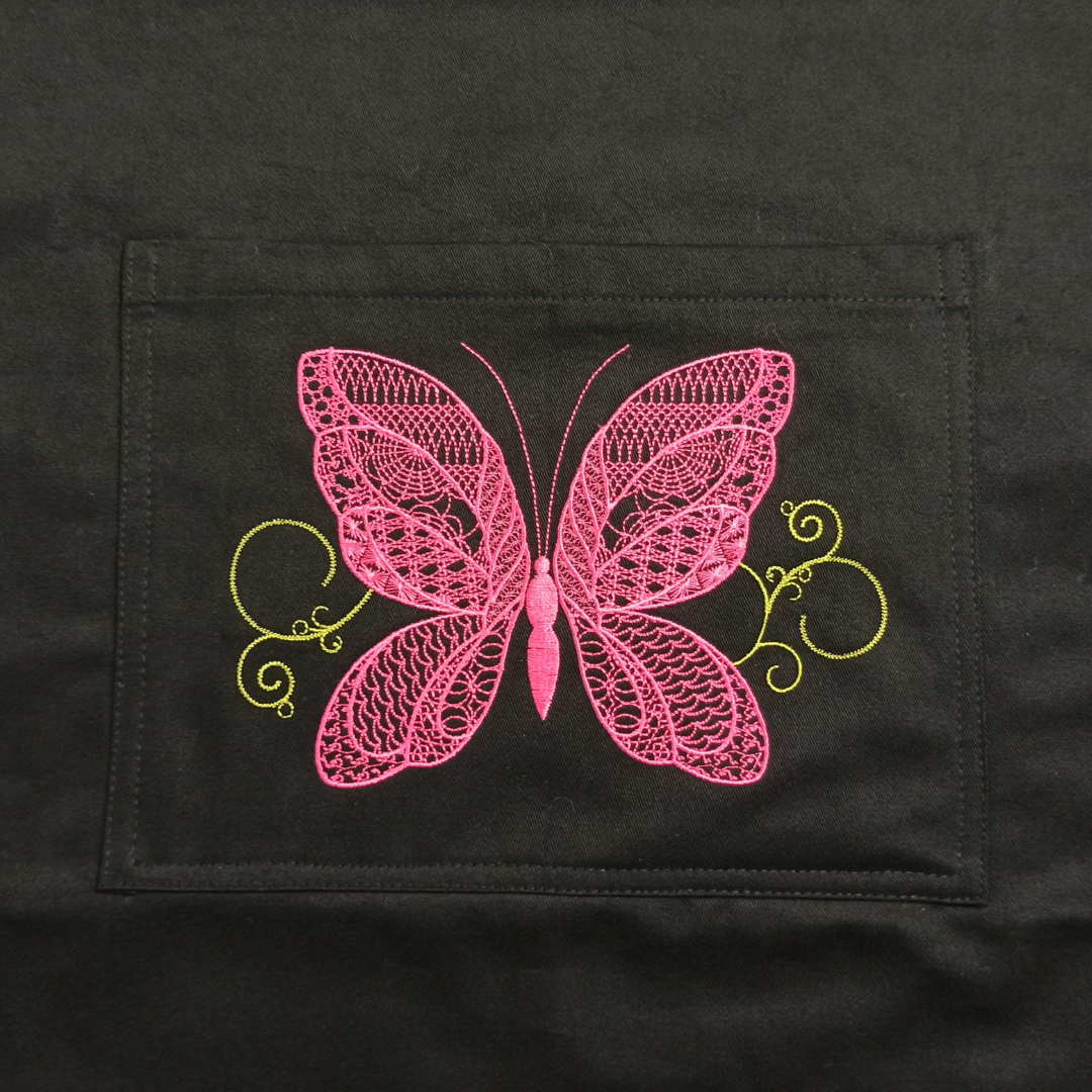 Cotton Apron with Butterfly Embroidery
