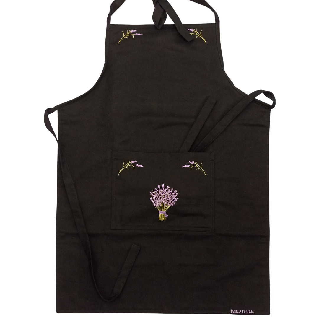 Cotton Apron with Lavender Embroidery