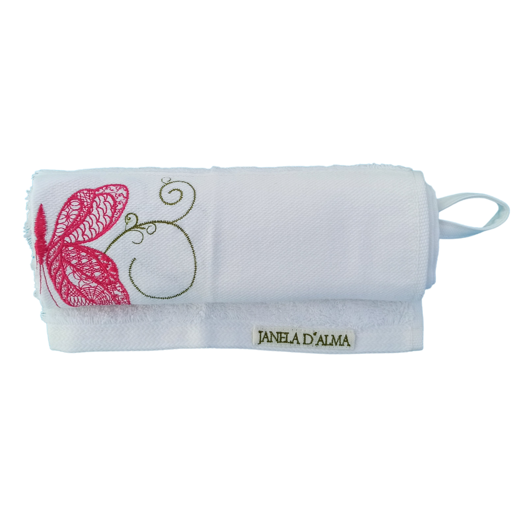 White Terry Towel with Butterfly Embroidery