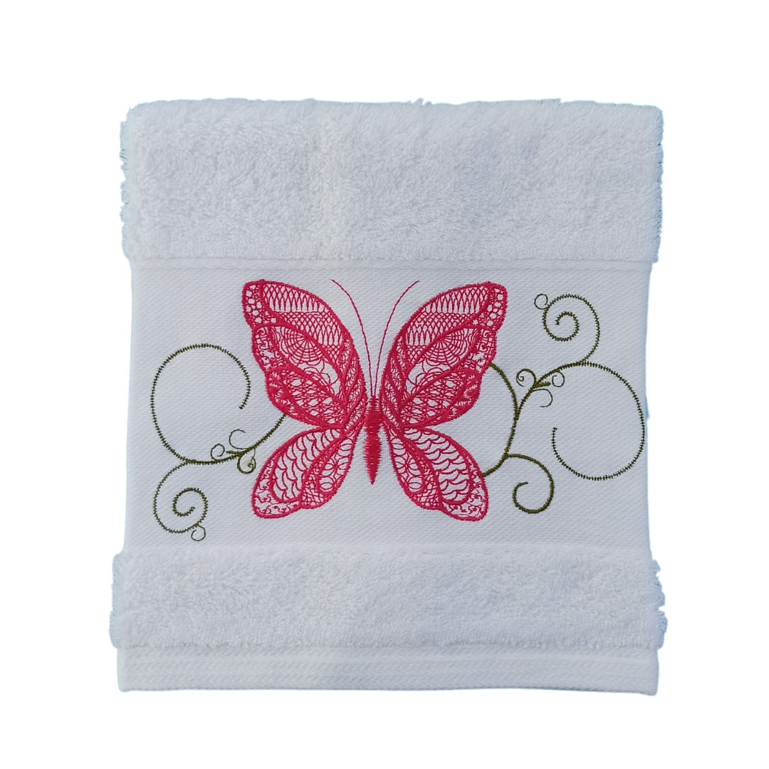 White Terry Towel with Butterfly Embroidery