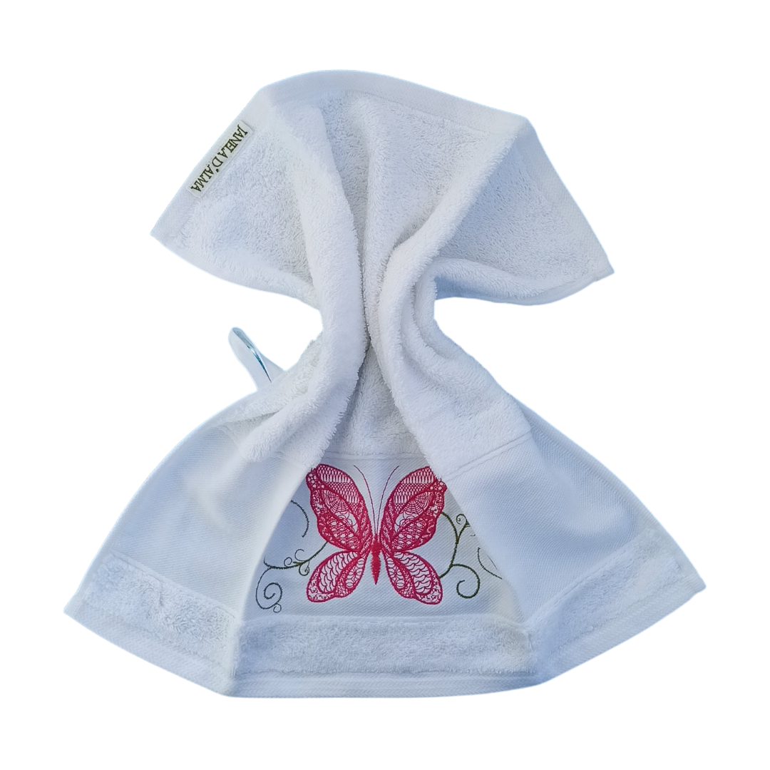 White Terry Towel with Butterfly Embroidery