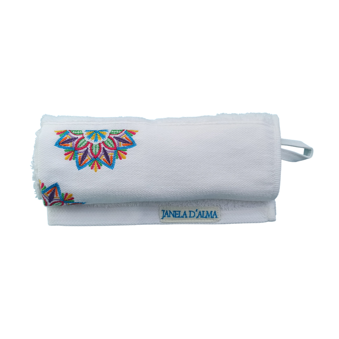 White Terry Towel with Mandala Embroidery