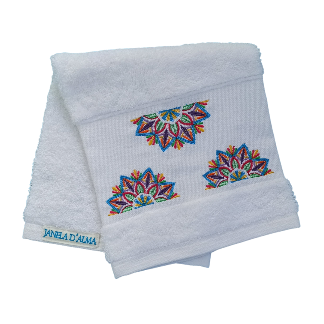 White Terry Towel with Mandala Embroidery