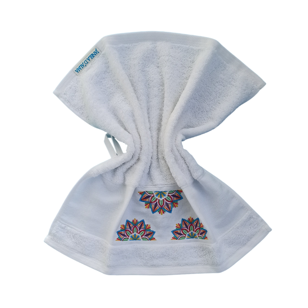 White Terry Towel with Mandala Embroidery