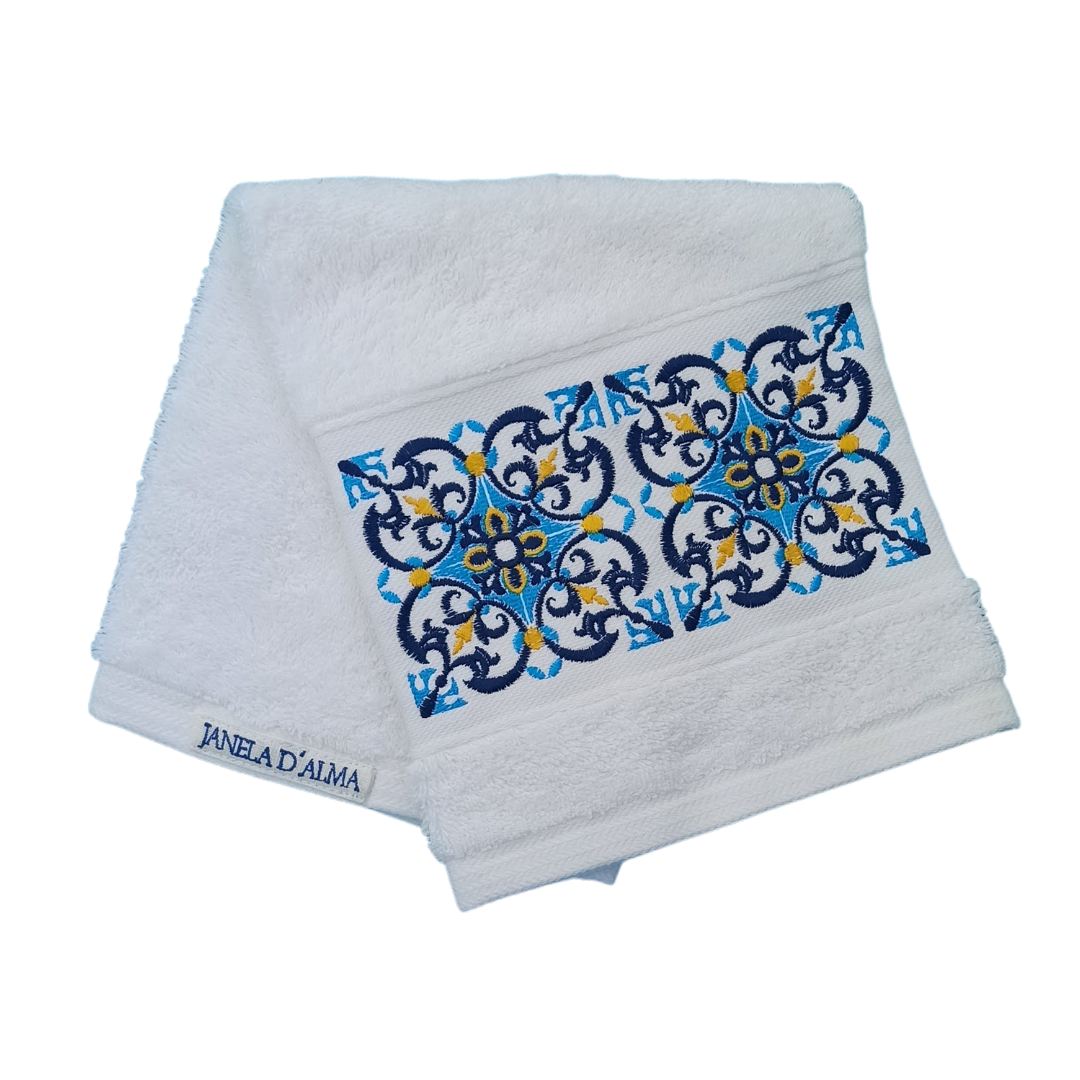 White Terry Towel with Tile Embroidery