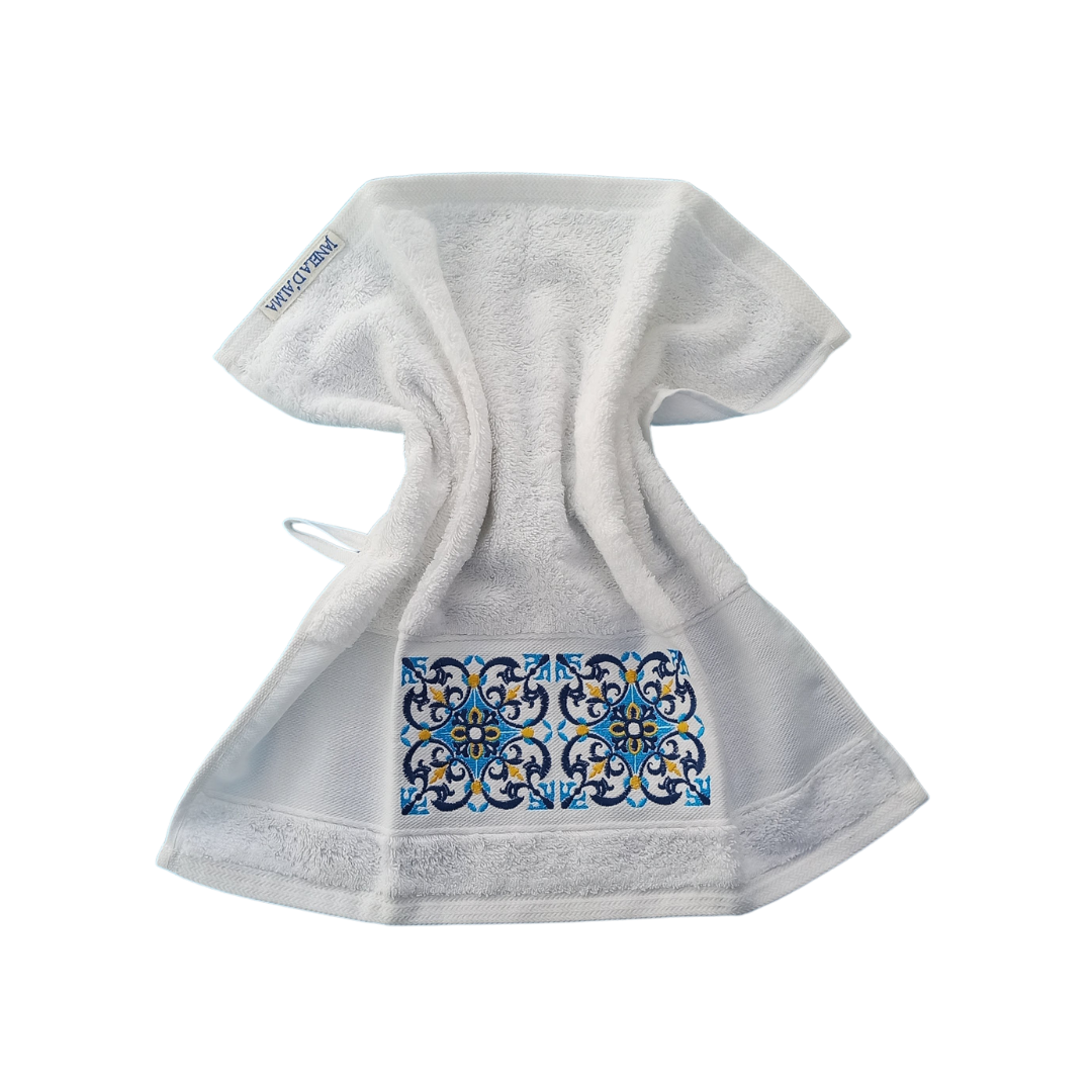 White Terry Towel with Tile Embroidery