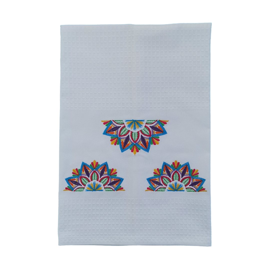 White Tea Towel with Mandala Embroidery