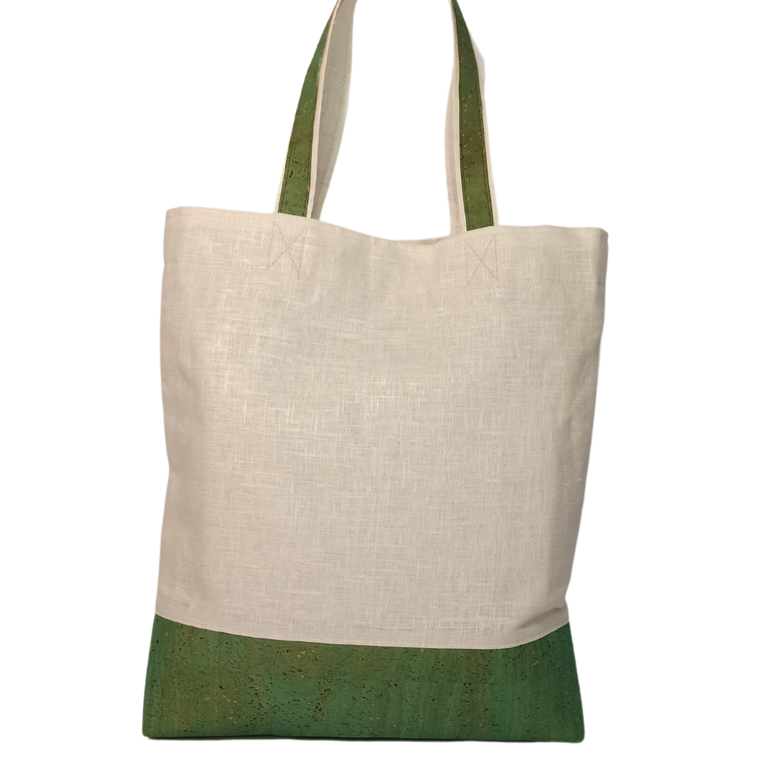 Linen & Cork Shoulder Bag with Butterfly Embroidery