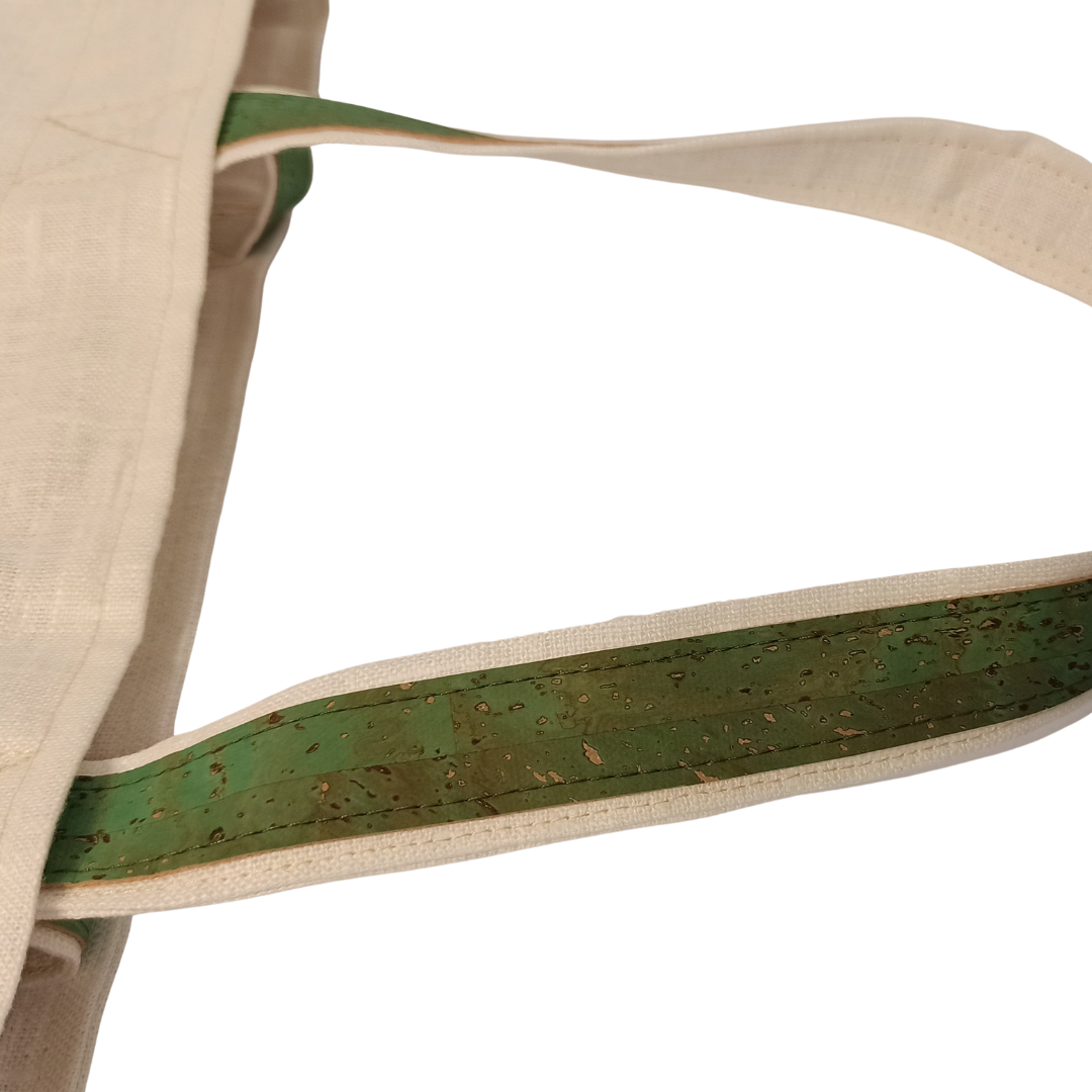 Linen & Cork Shoulder Bag with Butterfly Embroidery