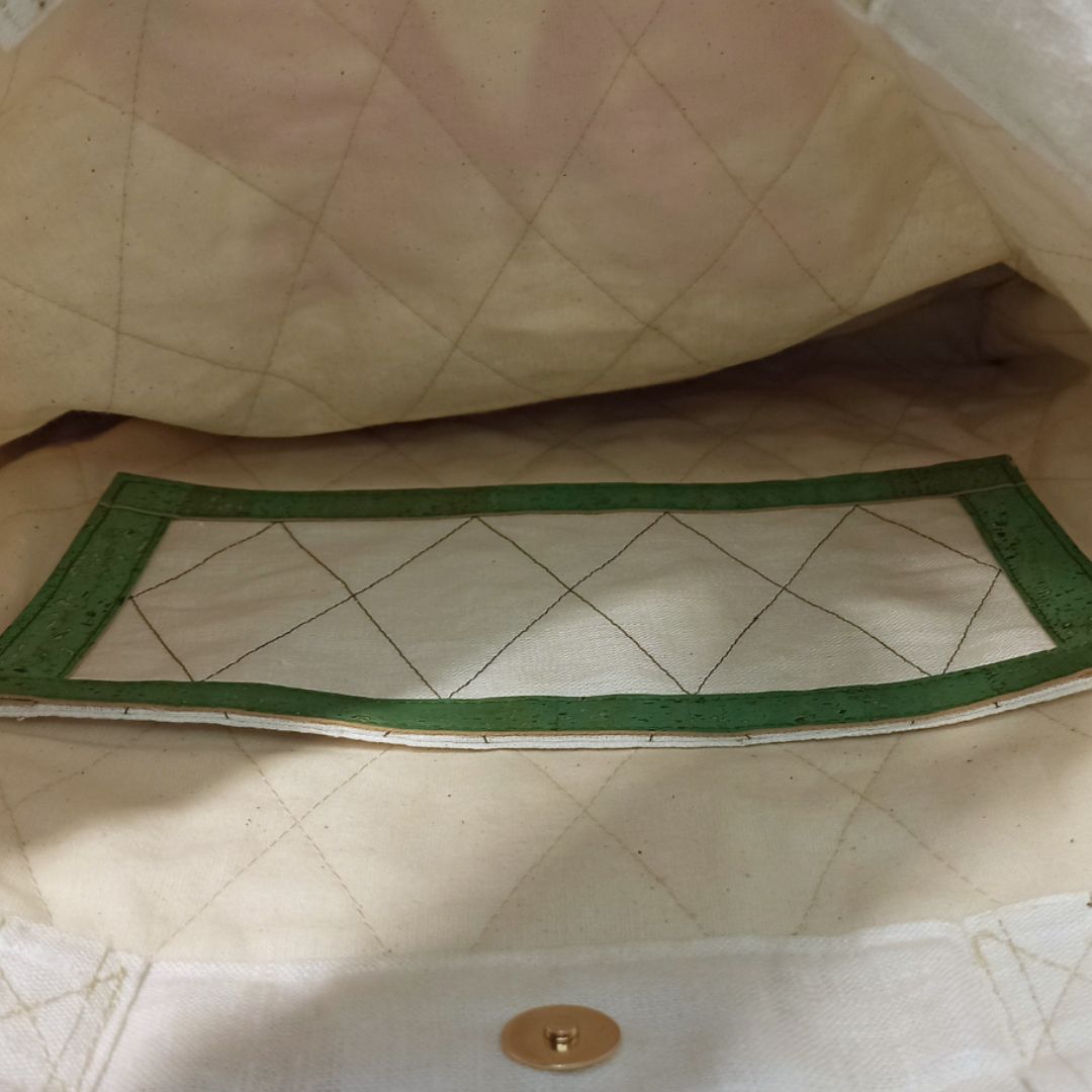 Linen & Cork Shoulder Bag with Butterfly Embroidery