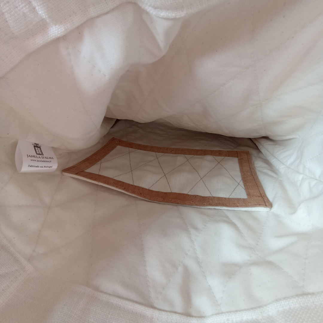 Linen & Cork Shoulder Bag with Lavender Embroidery