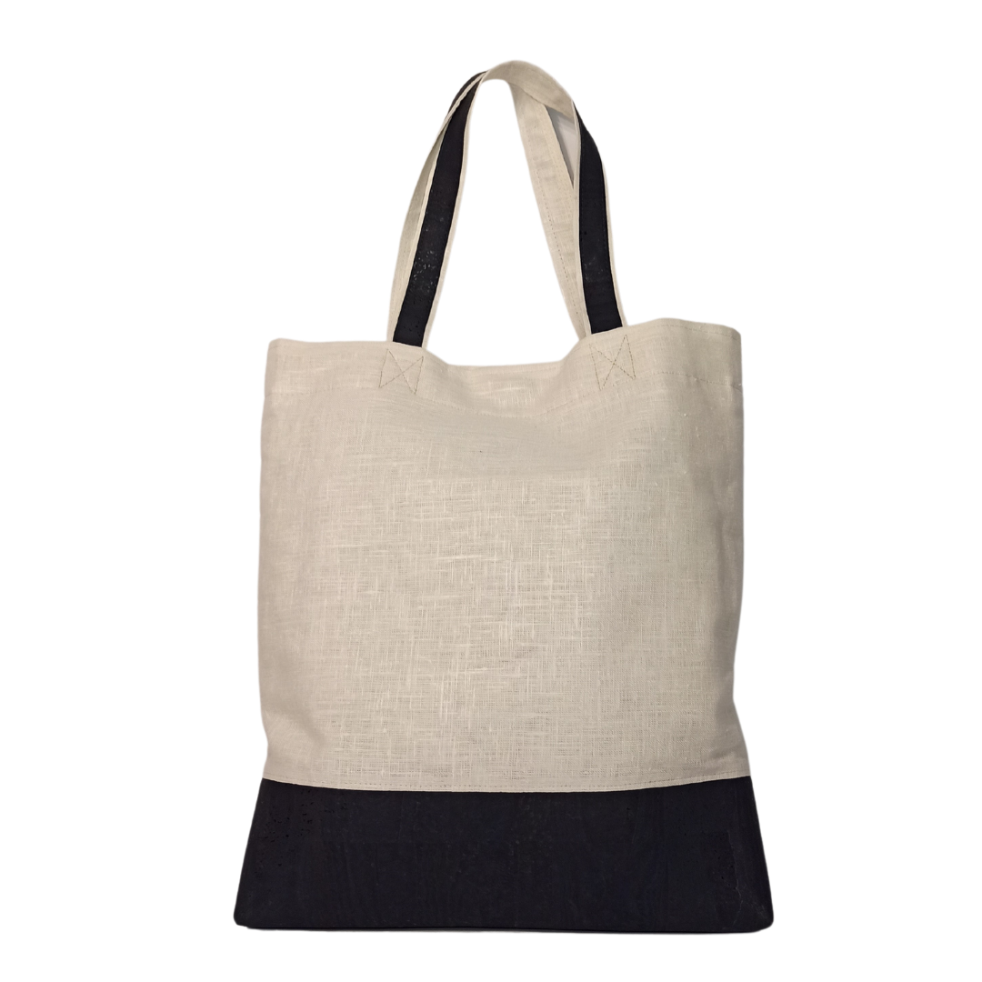 Linen & Cork Shoulder Bag with Tile Embroidery