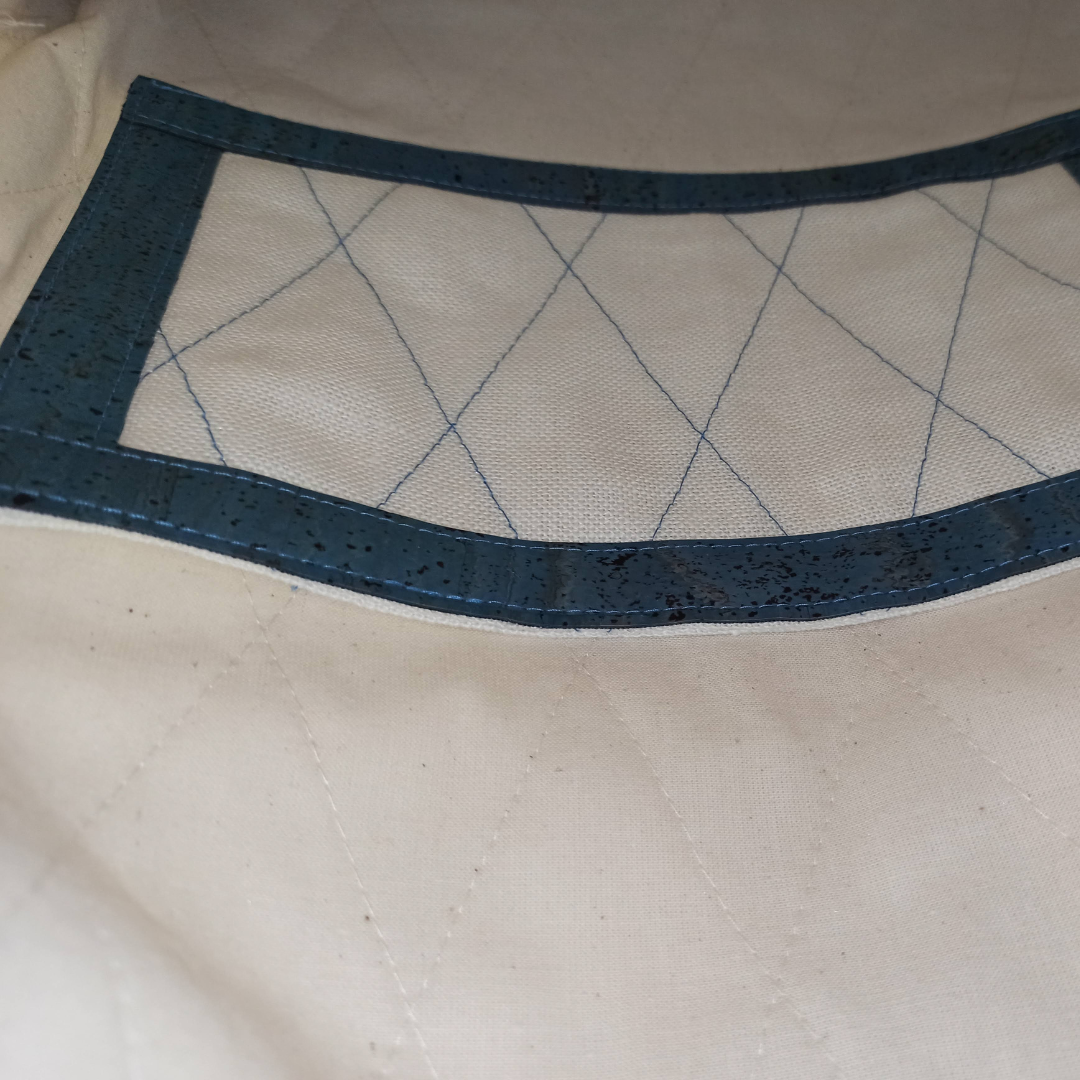 Linen & Cork Shoulder Bag with Tile Embroidery