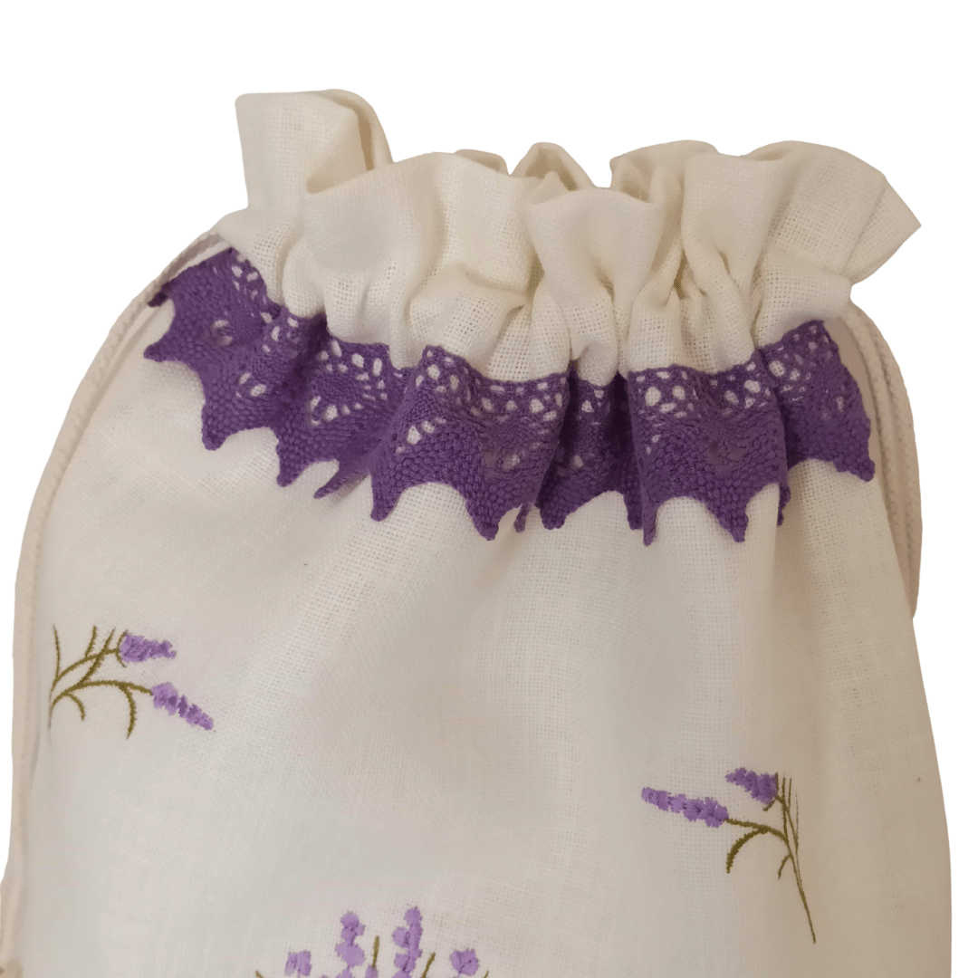 Linen Bag Lavender - Lilac Lace Strip Details - 34cm x 45 cm