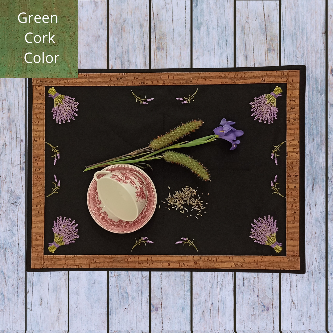 Black Placemat Lavander with Cork_Green Cork Color