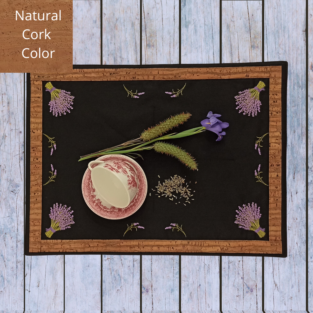 Black Placemat Lavander with Cork_Natural Cork Color
