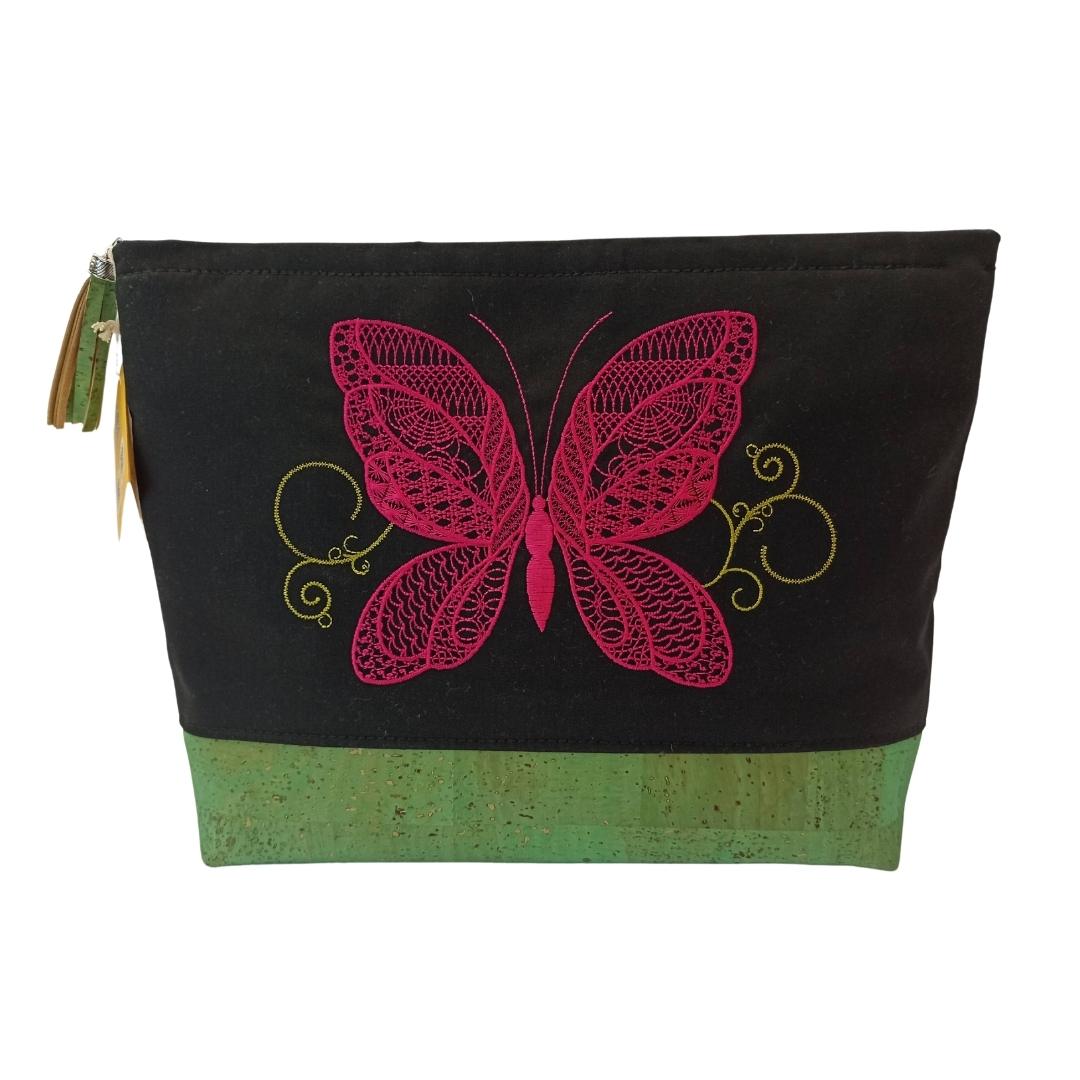 Sophisticated Clutch Bag in Cotton and Cork with Butterfly Embroidery