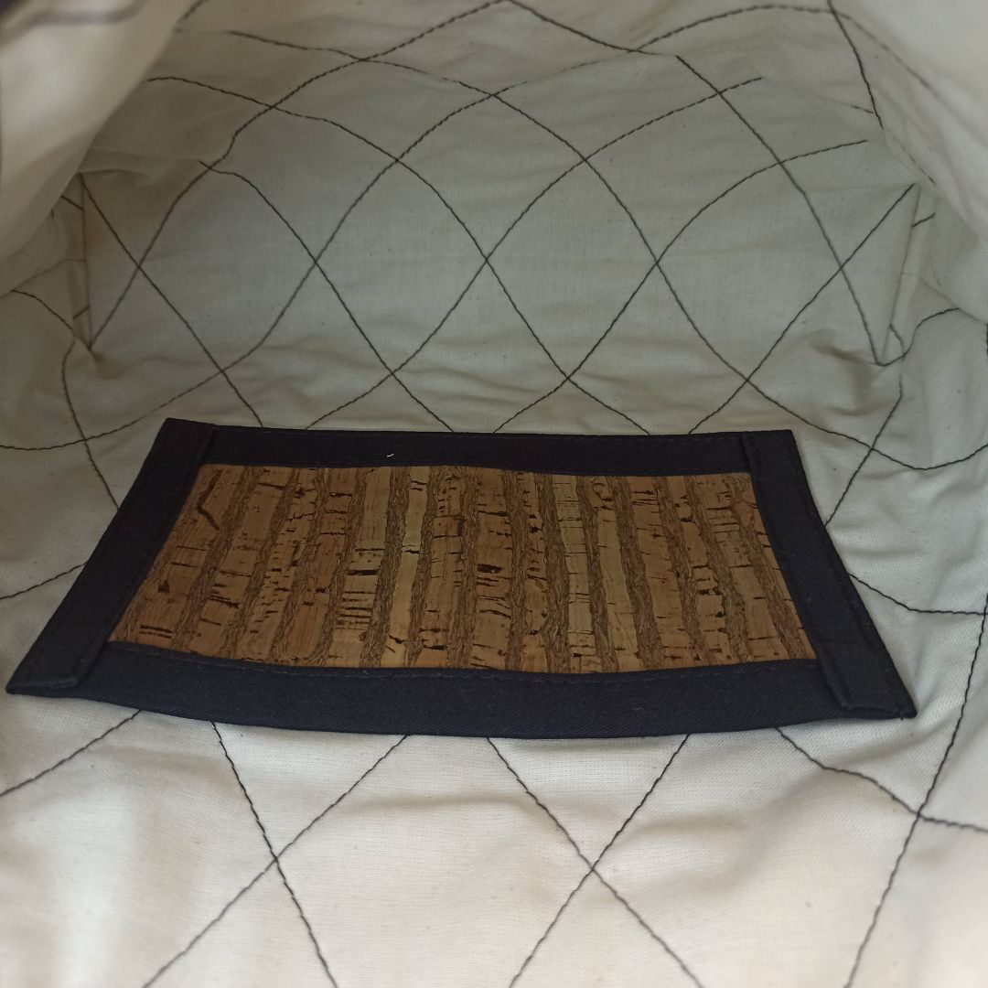 Timeless Clutch Bag in Cotton and Cork with Lavender Embroidery