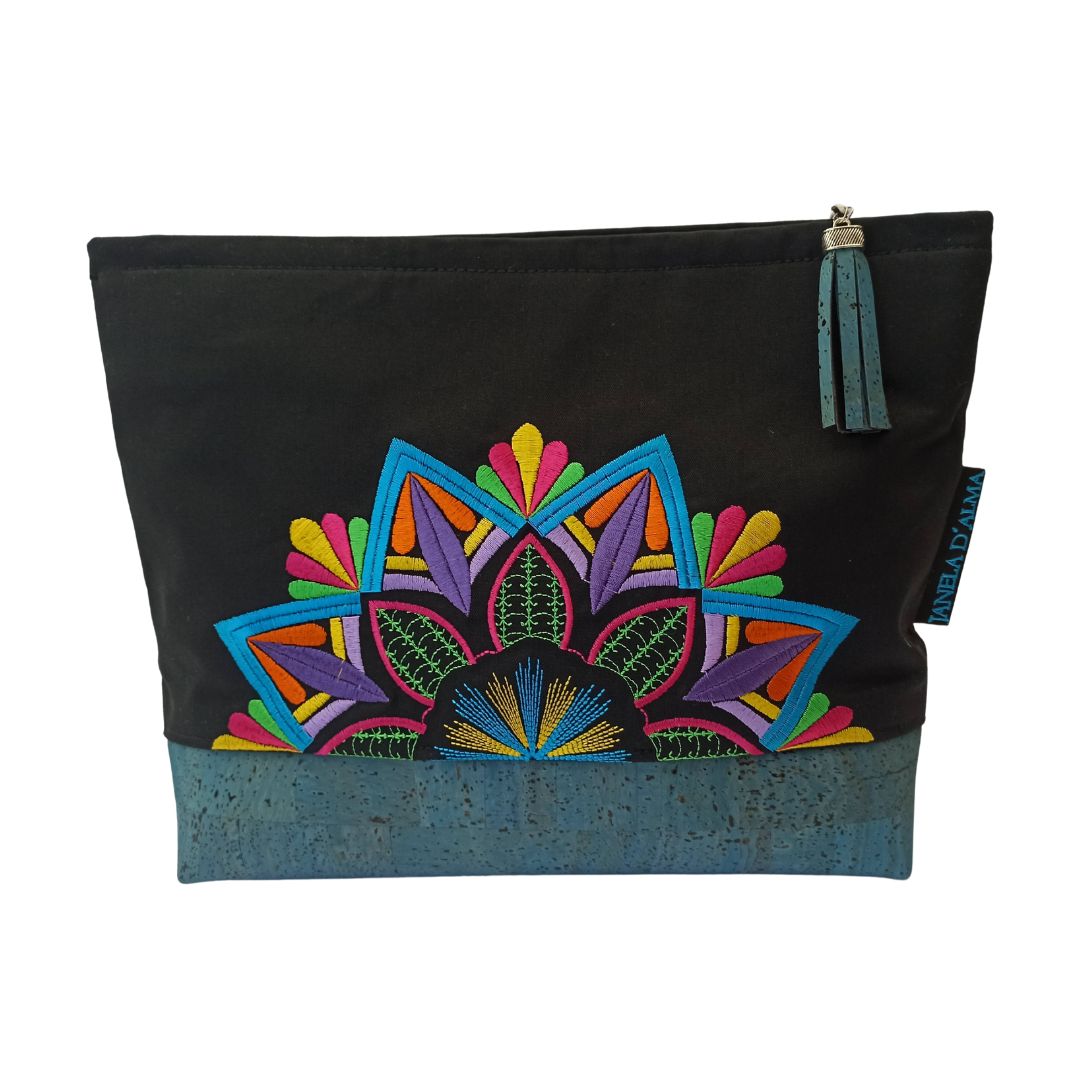 Chic Clutch Bag in Cotton and Cork with Mandala Embroidery