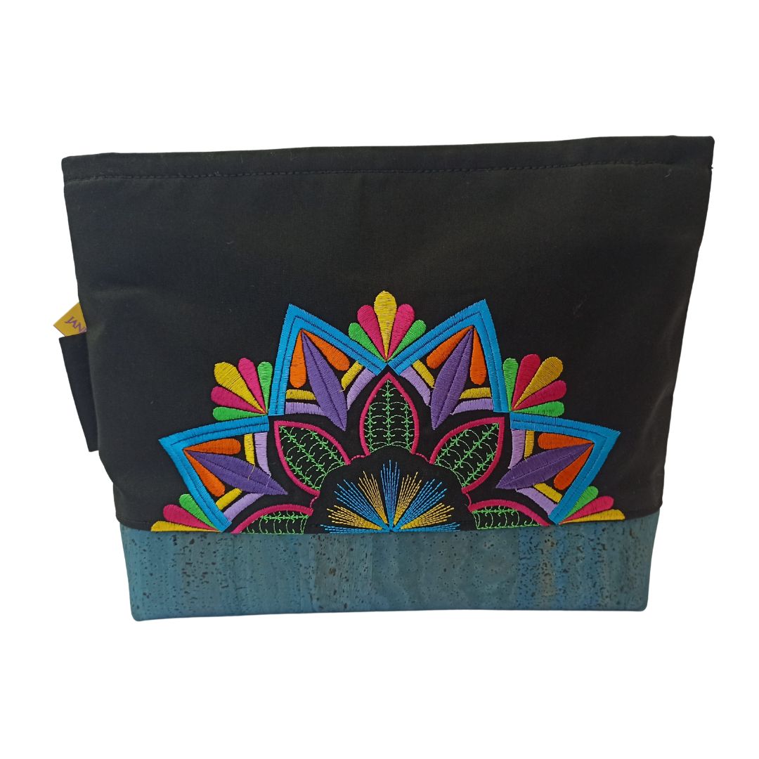 Chic Clutch Bag in Cotton and Cork with Mandala Embroidery