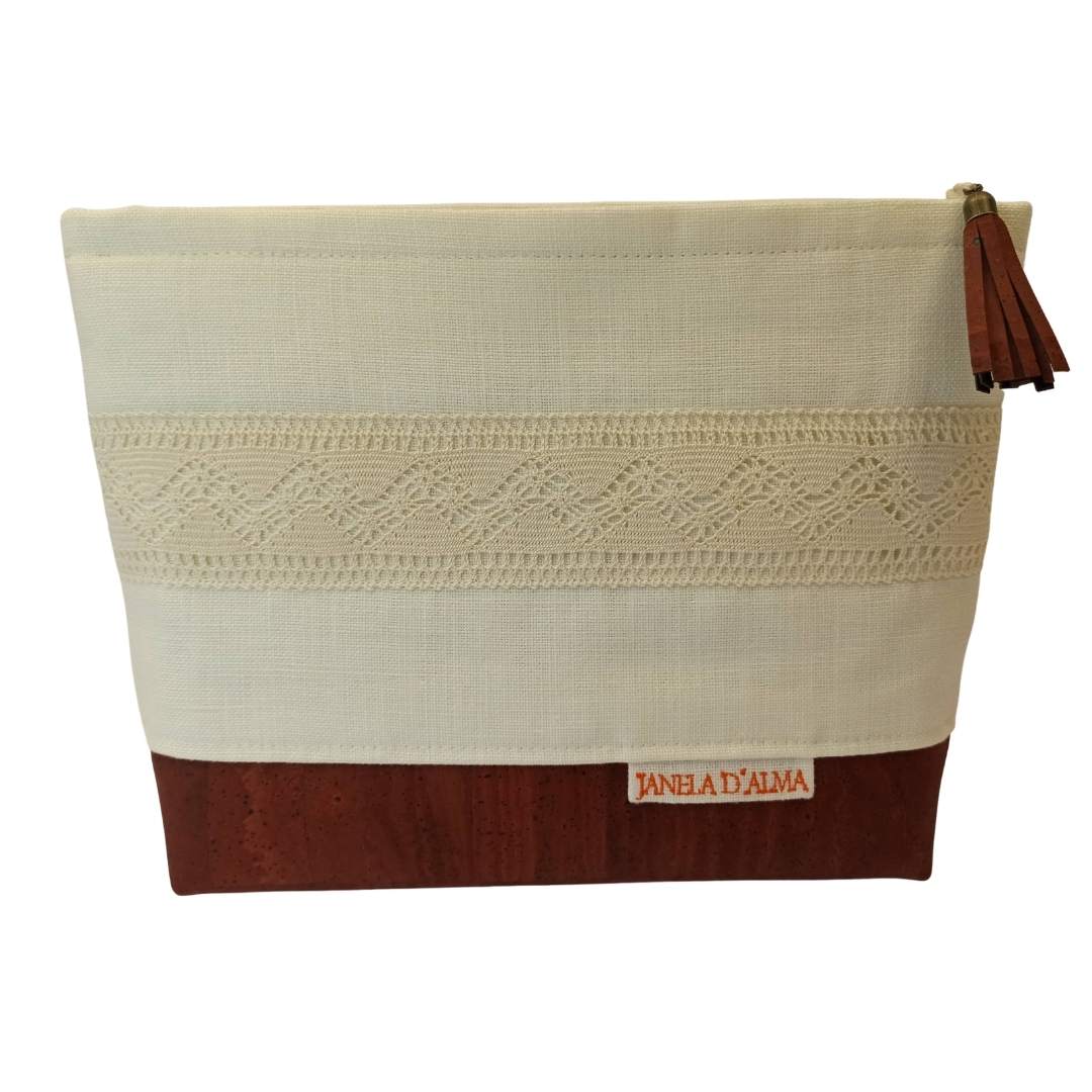 Linen & Cork Bag with Lace Detail
