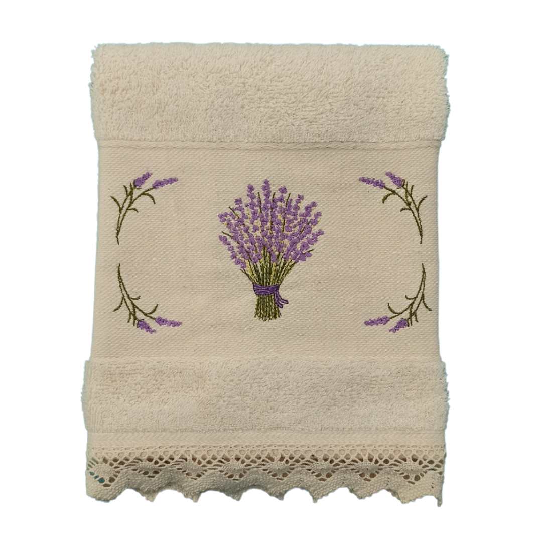 Cream Kitchen Hand Towel Lavander with Lace Strip in Cream Color