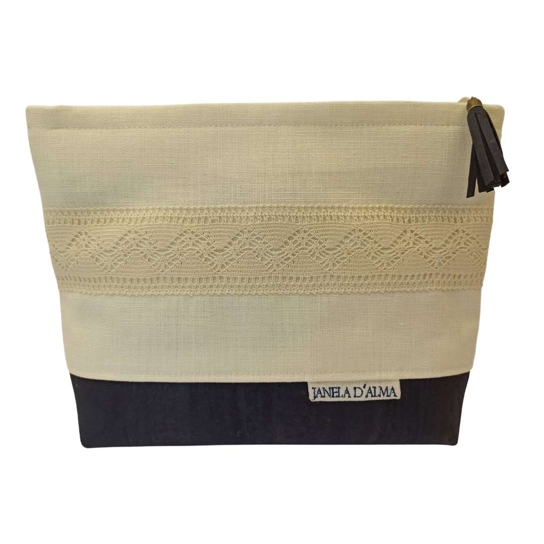 Linen & Cork Bag with Lace Detail