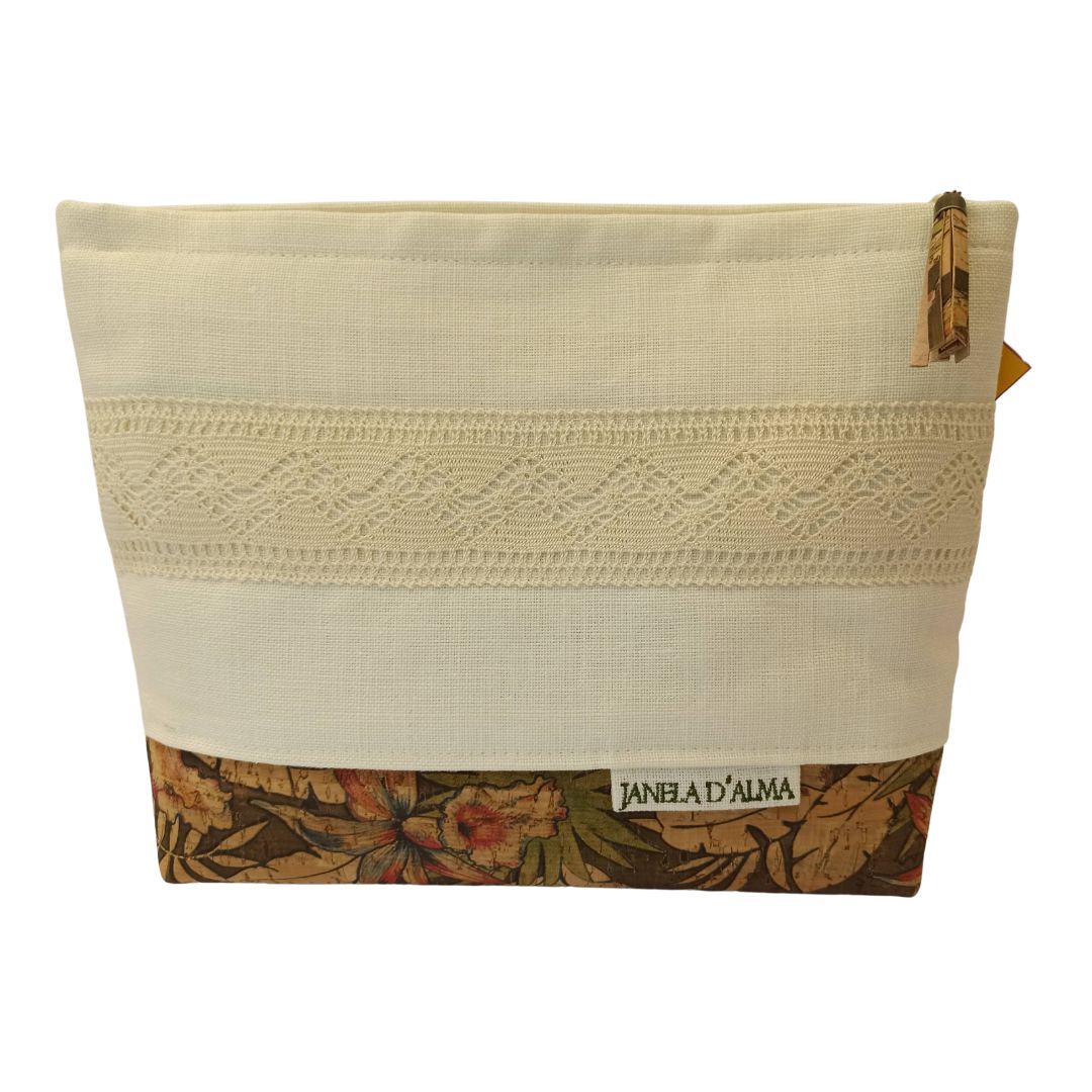 Linen & Cork Bag with Lace Detail