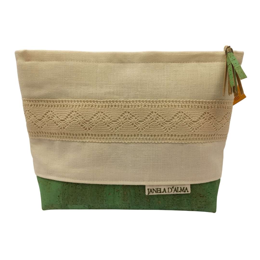 Linen & Cork Bag with Lace Detail