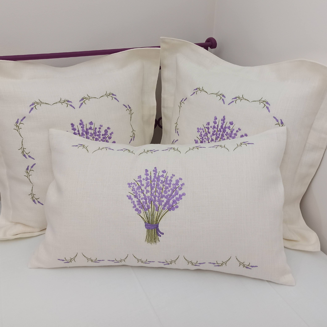 Linen Cushion Cover Lavander Rectangular on the bed