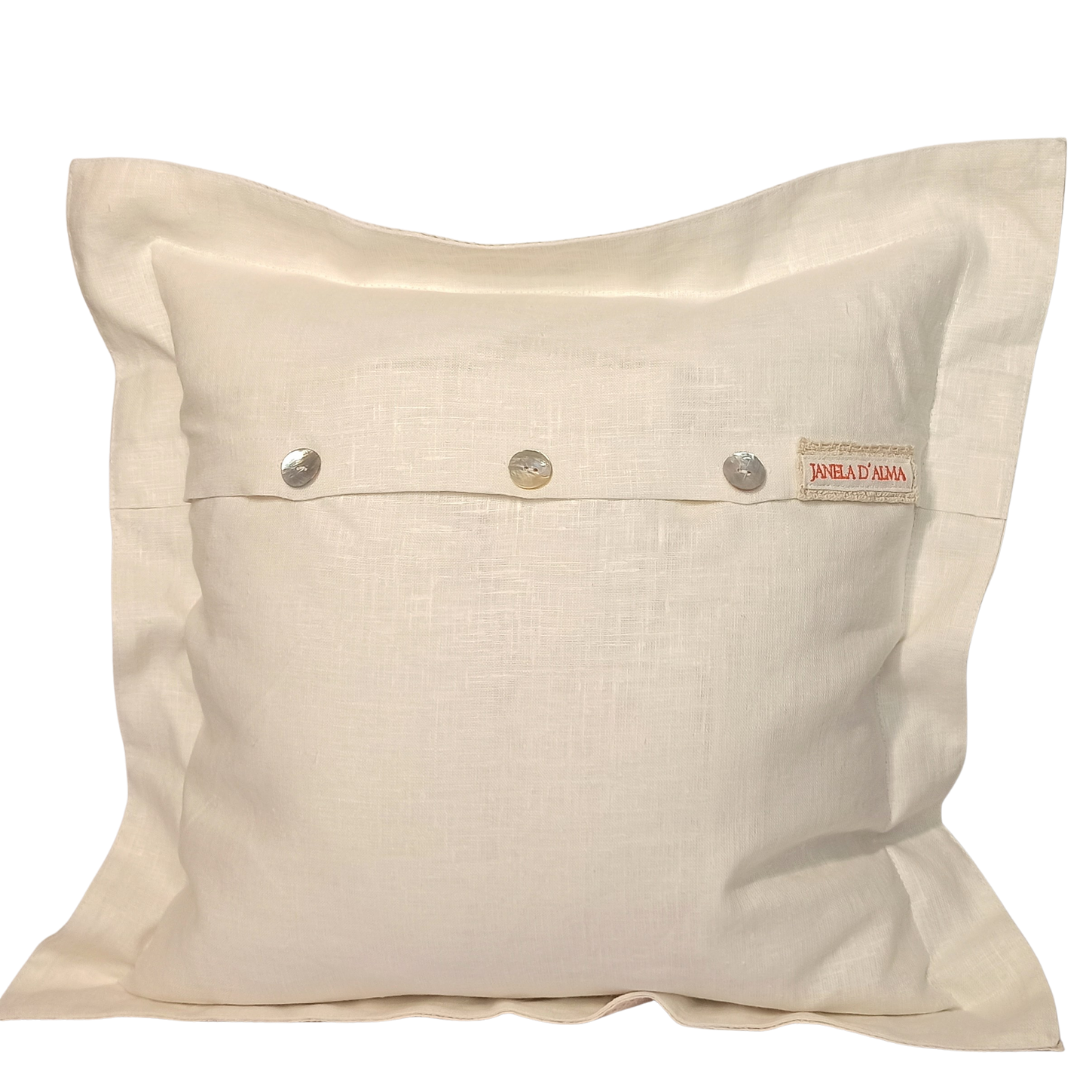 Linen Cushion Cover Orange Poppy with Lace Strip - Back Image