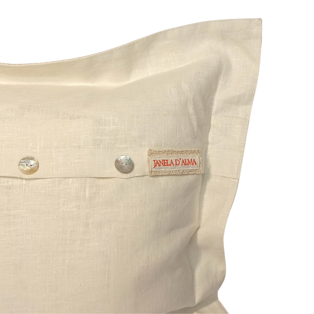 Linen Cushion Cover Orange Poppy with Lace Strip - Back Image Details