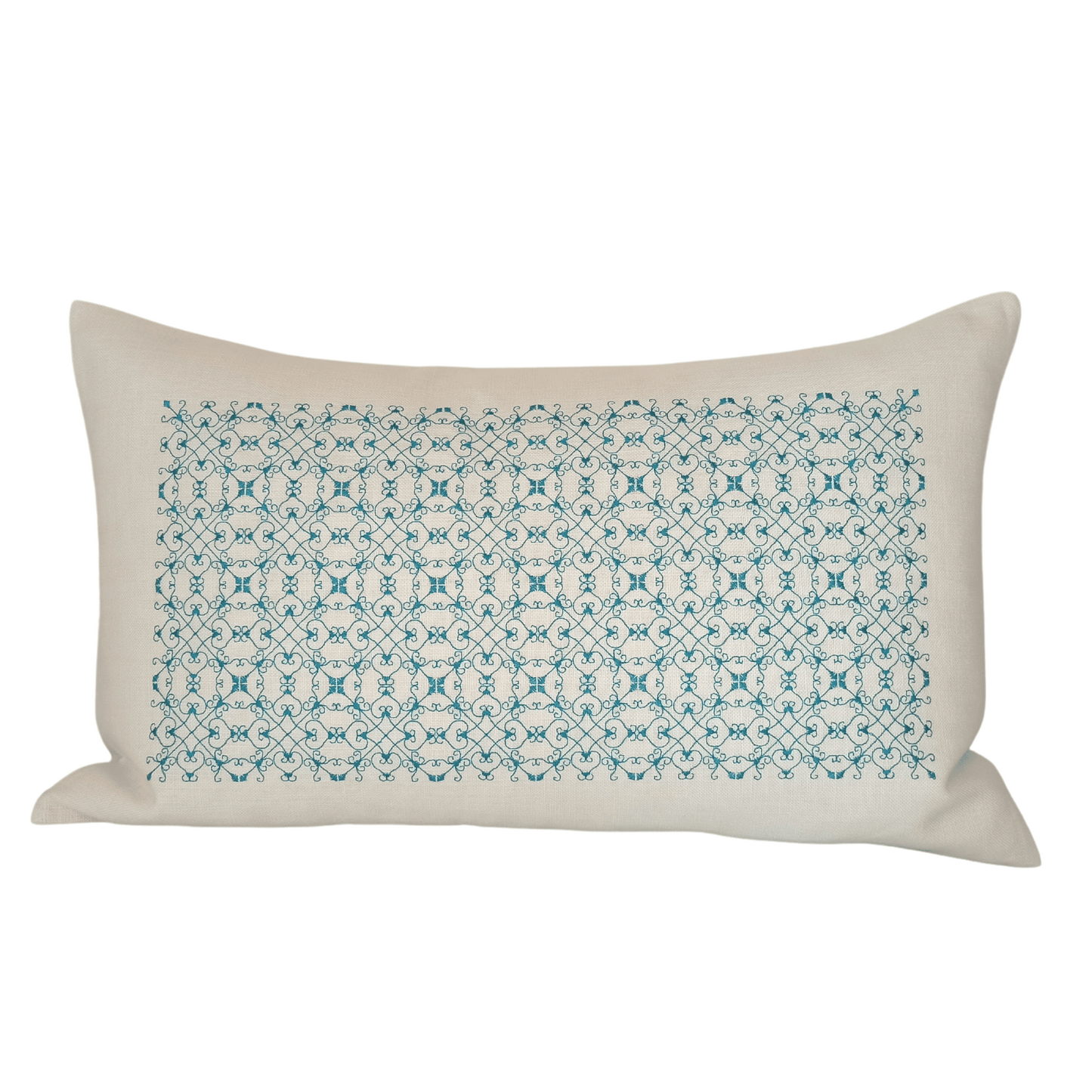 Linen Cushion Cover Portuguese Lace Rectangular - Turquoise - Front Image
