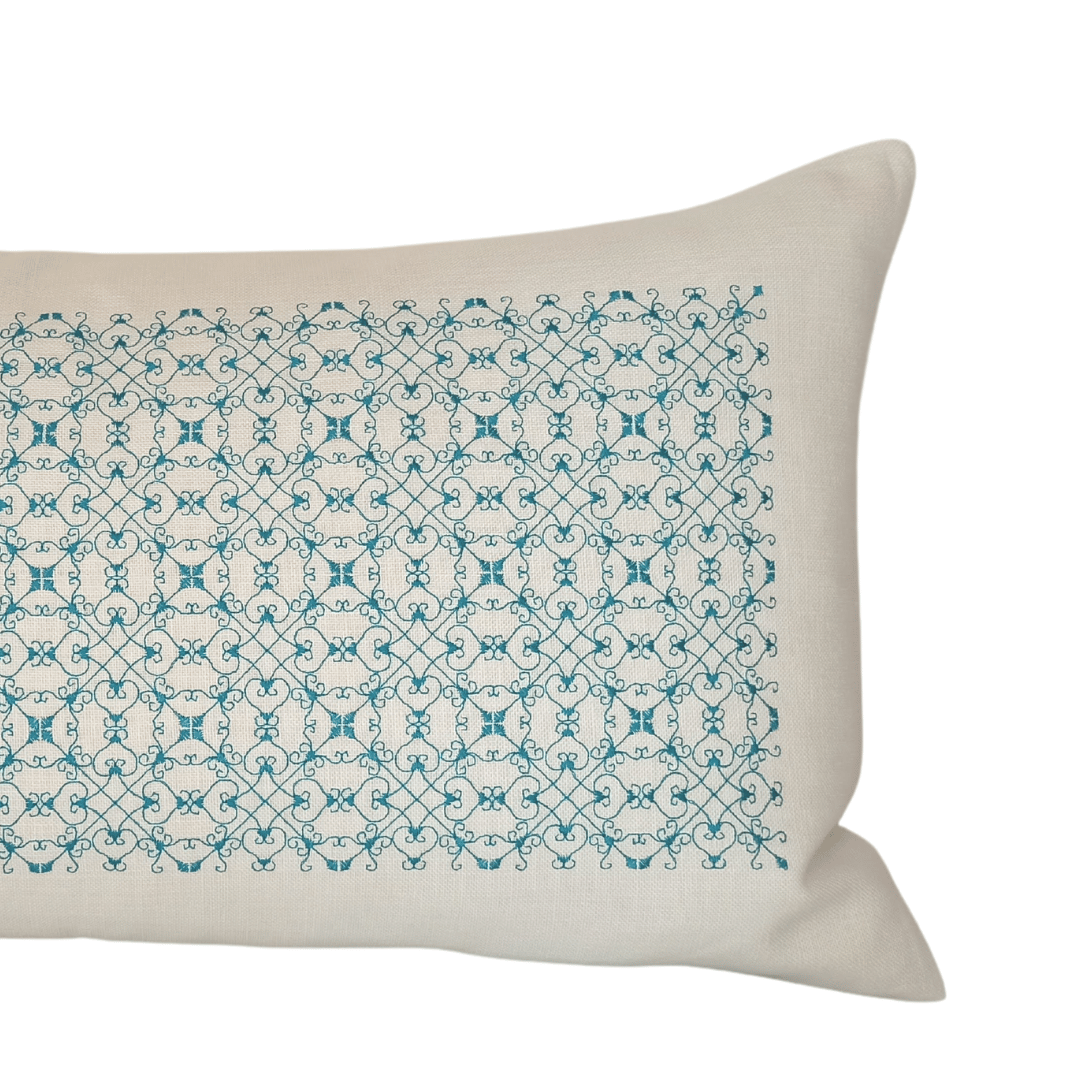 Linen Cushion Cover Portuguese Lace Rectangular - Turquoise - Front Image Details
