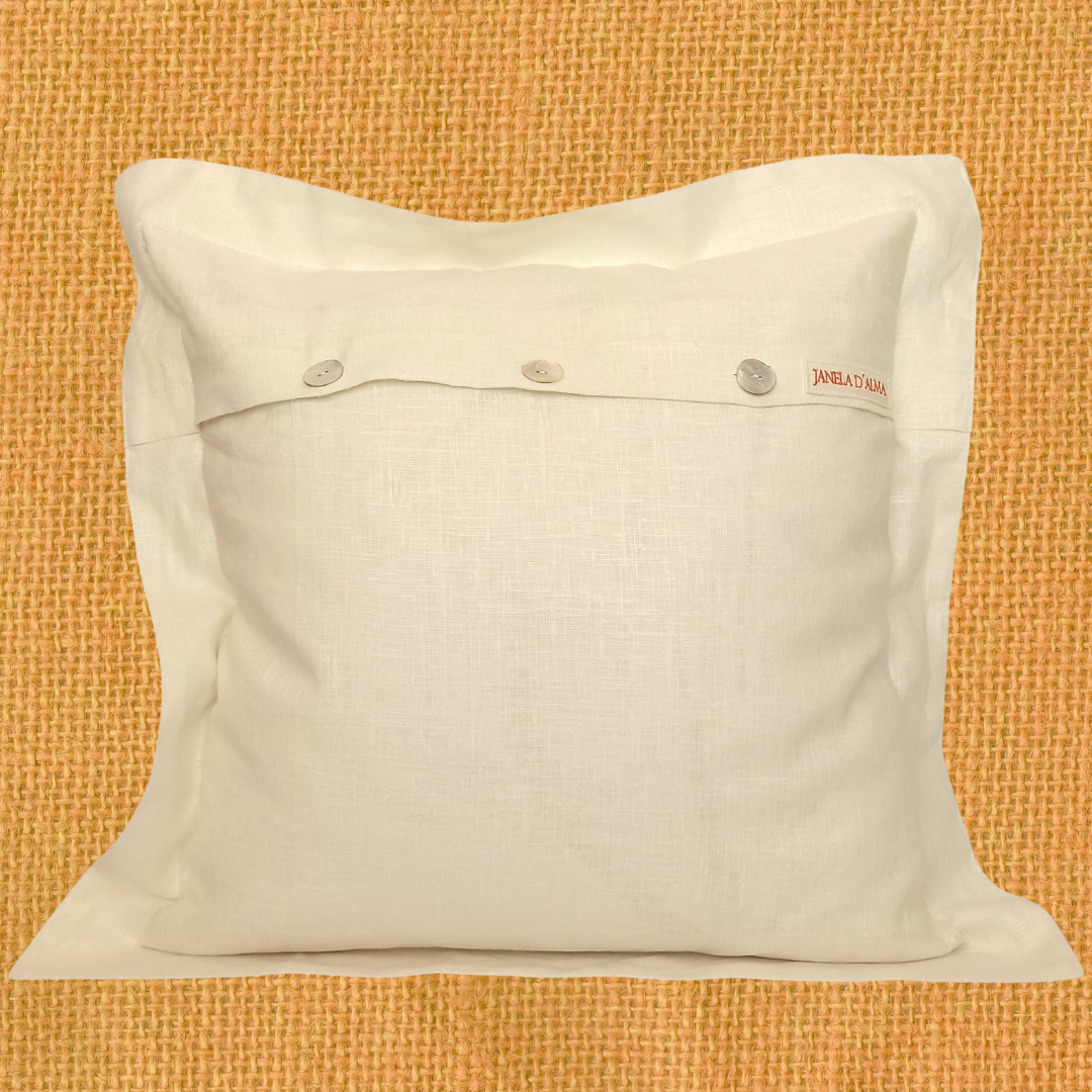 Linen Cushion Cover with Poppy Embroidery