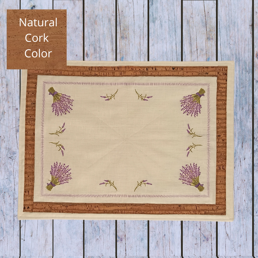 Linen Placemat Lavander with Cork_Natural Cork Color