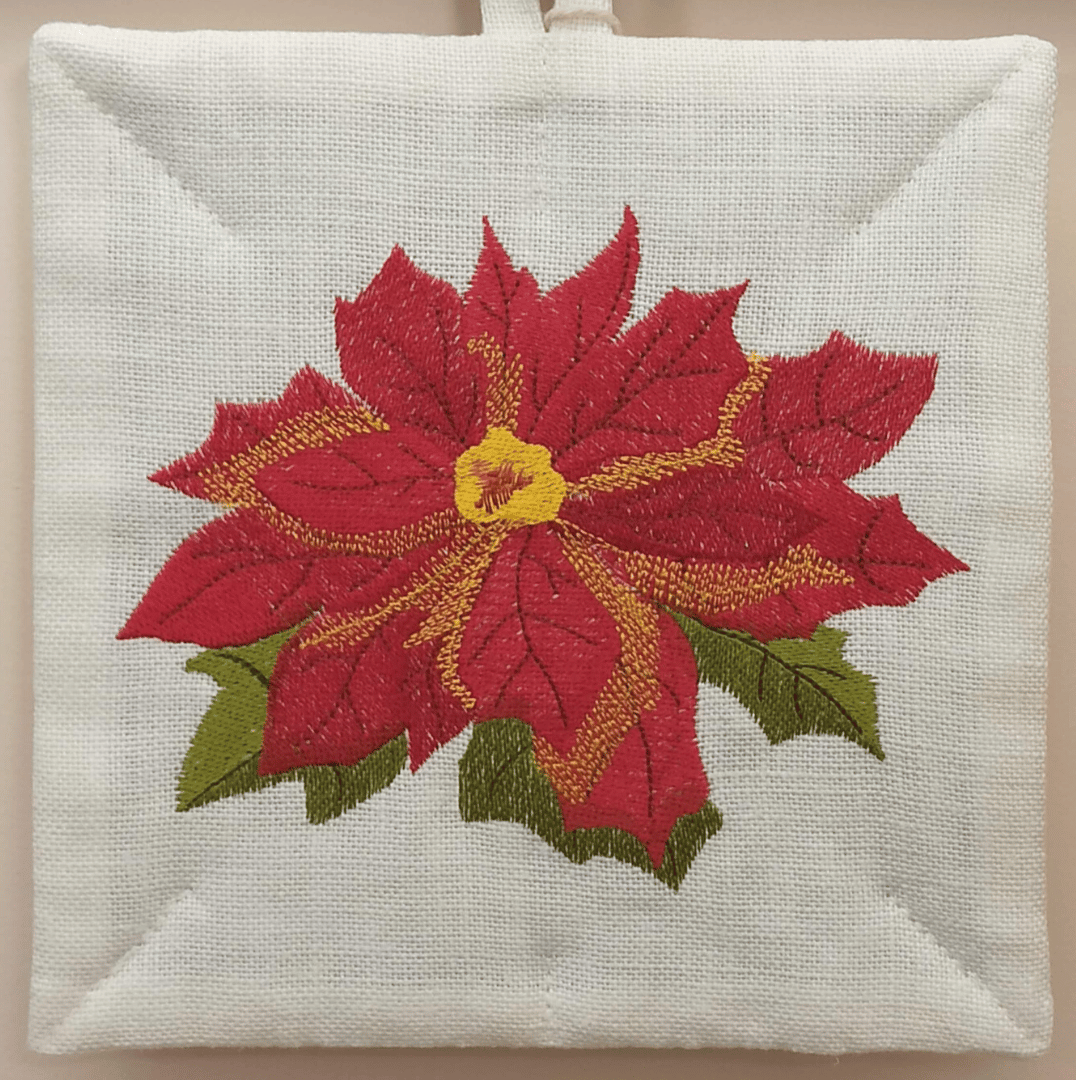 Linen Potholder Christmas Flower - Front Image Details