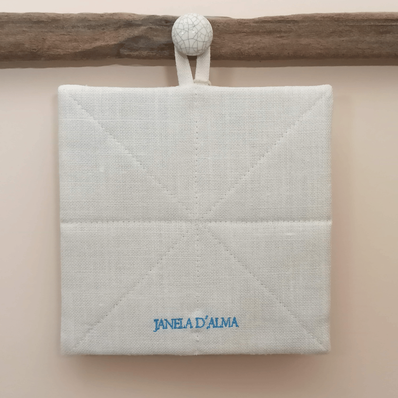 Linen Potholder Portuguese Tile - Back Image