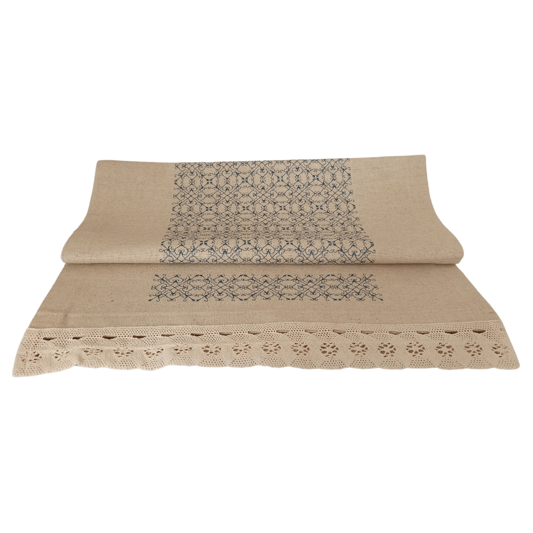 Linen Table Runner - Portuguese Lace - 158cm x 45cm - Blue