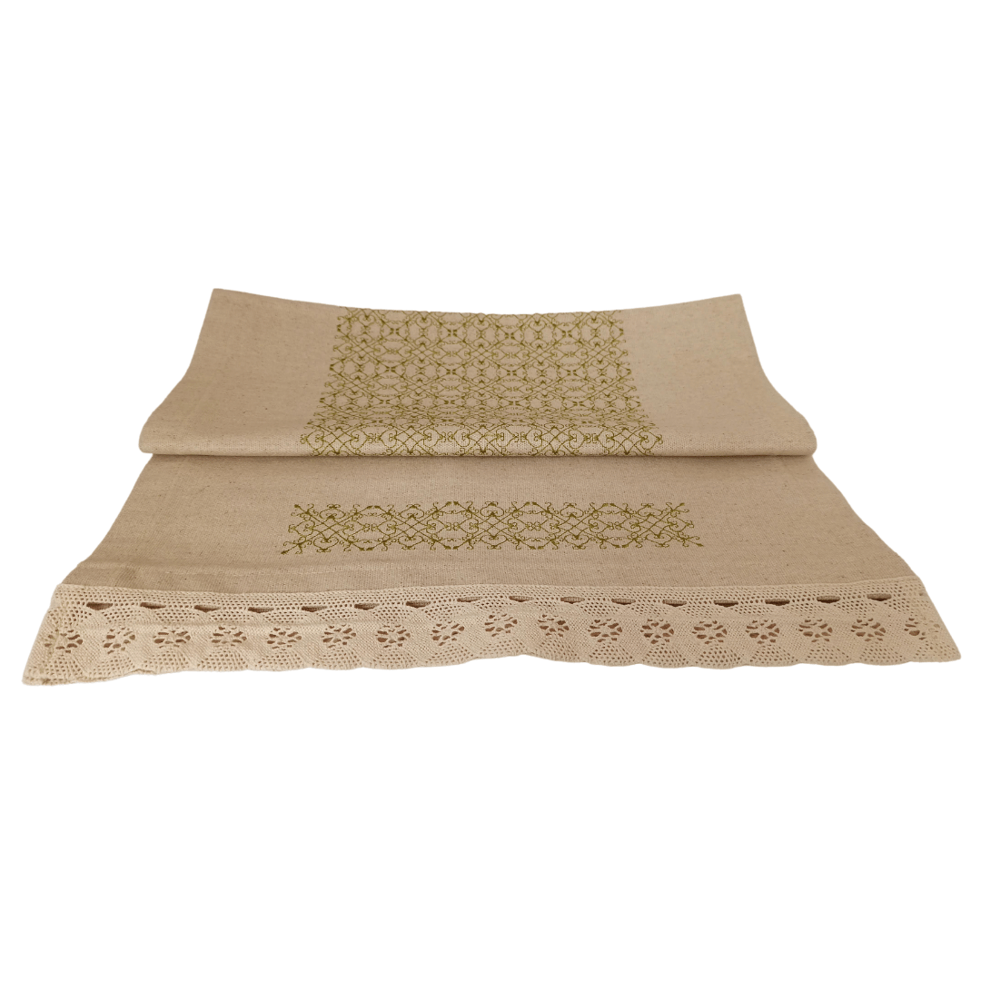 Linen Table Runner - Portuguese Lace - 158cm x 45cm - Green