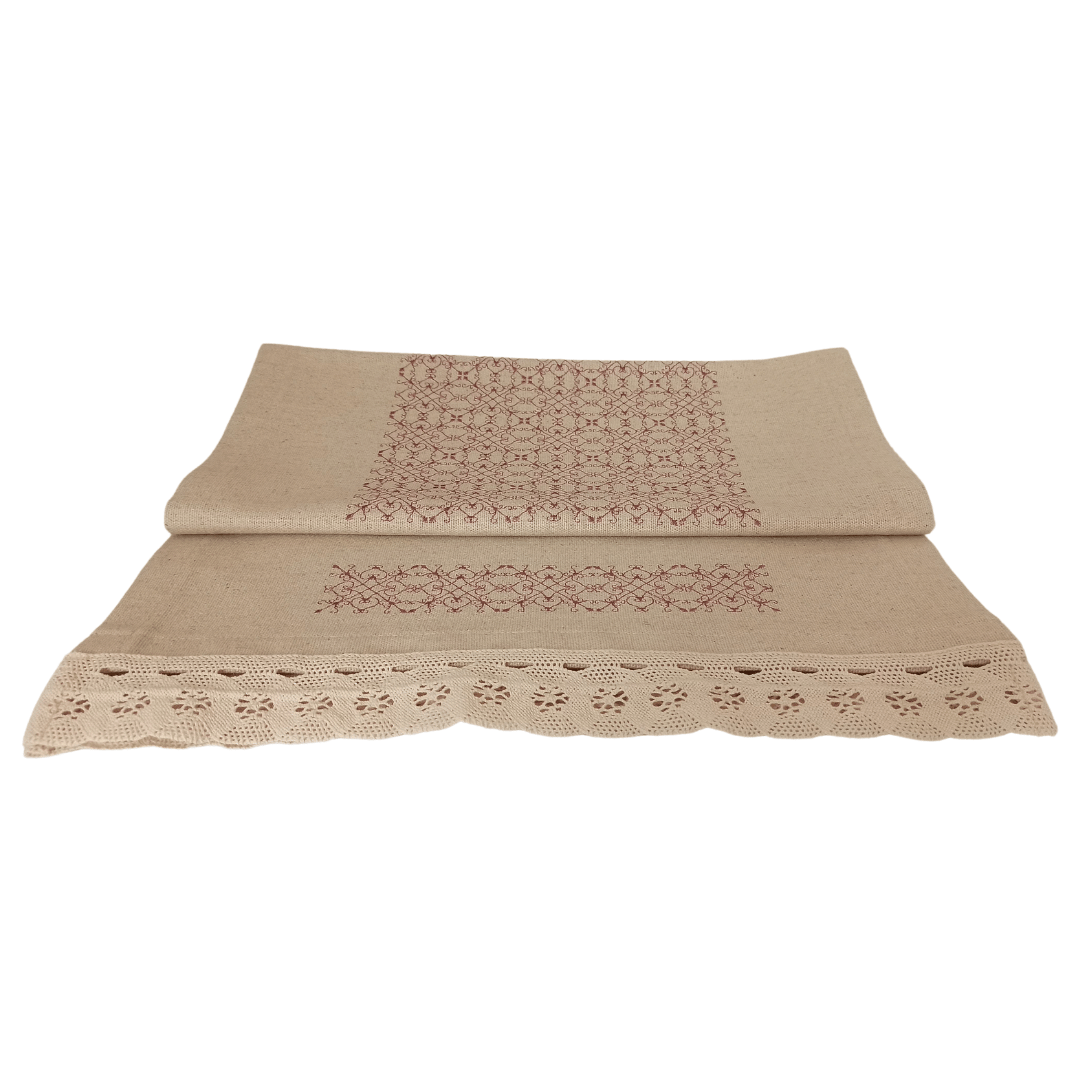 Linen Table Runner - Portuguese Lace - 158cm x 45cm - Old Rose