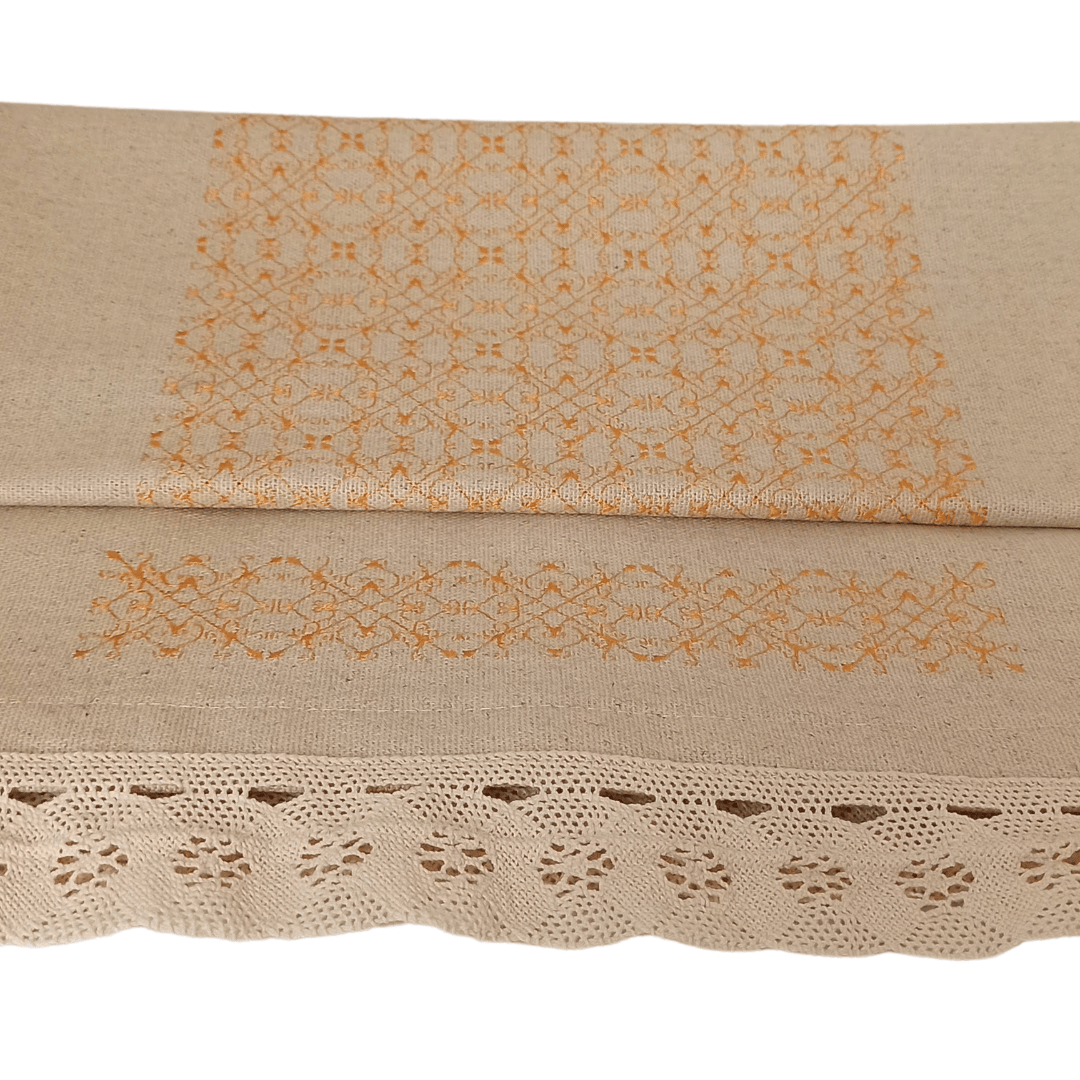 Linen Table Runner - Portuguese Lace - 158cm x 45cm - Orange2