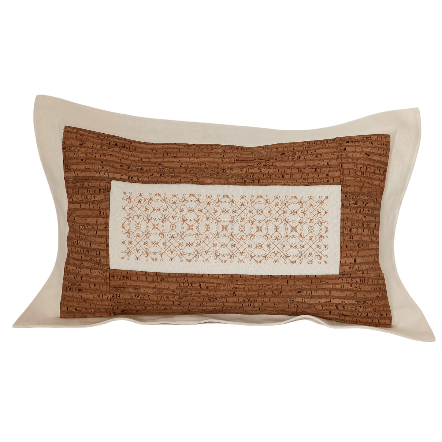 Linen & Cork Cushion Cover Portuguese Lace Rectangular - Zebra - Front Image
