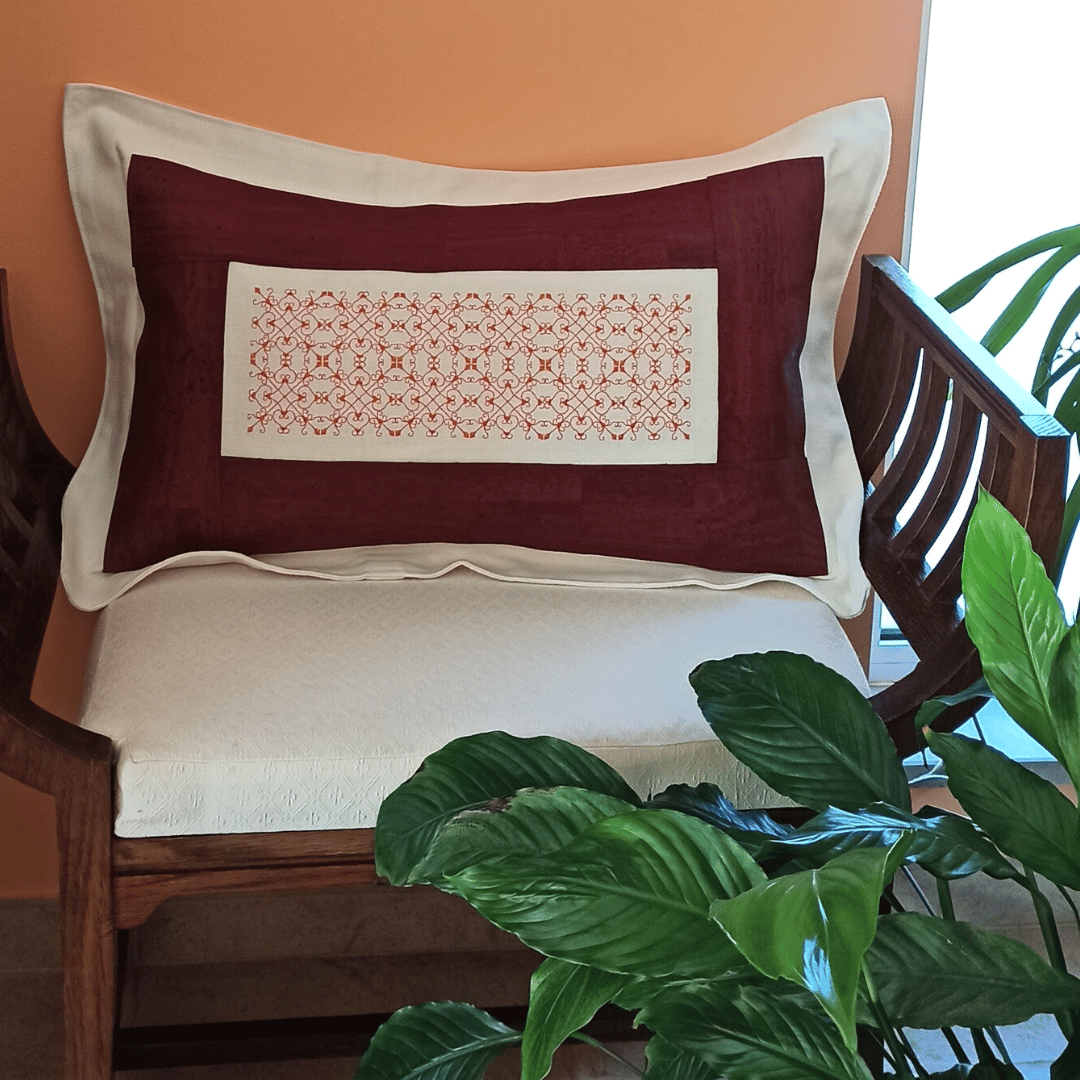 Linen & Cork Cushion Cover Portuguese Lace Rectangular - Brick Color