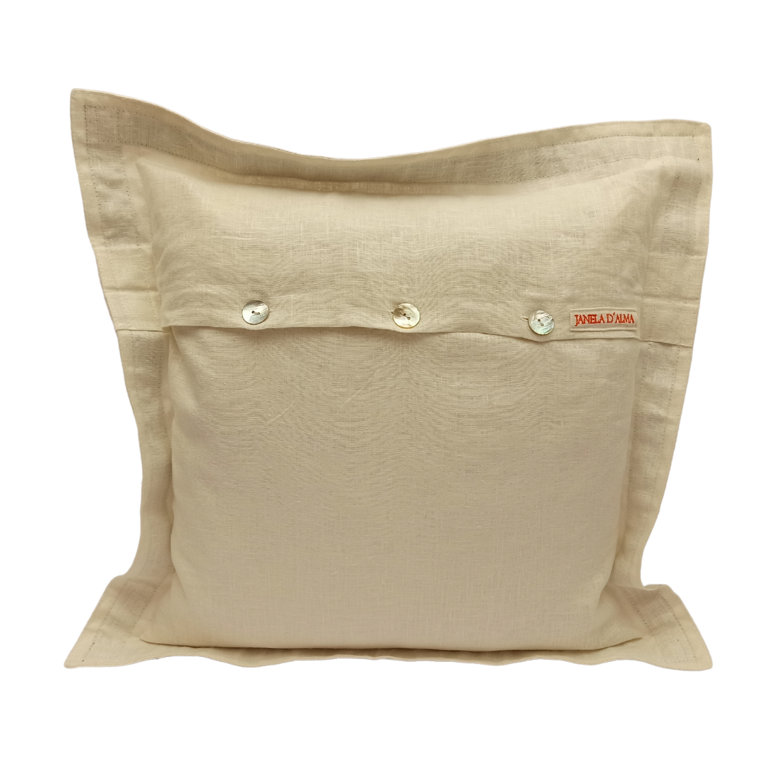 Linen Cushion Cover Orange Poppy with Cork - Back Image