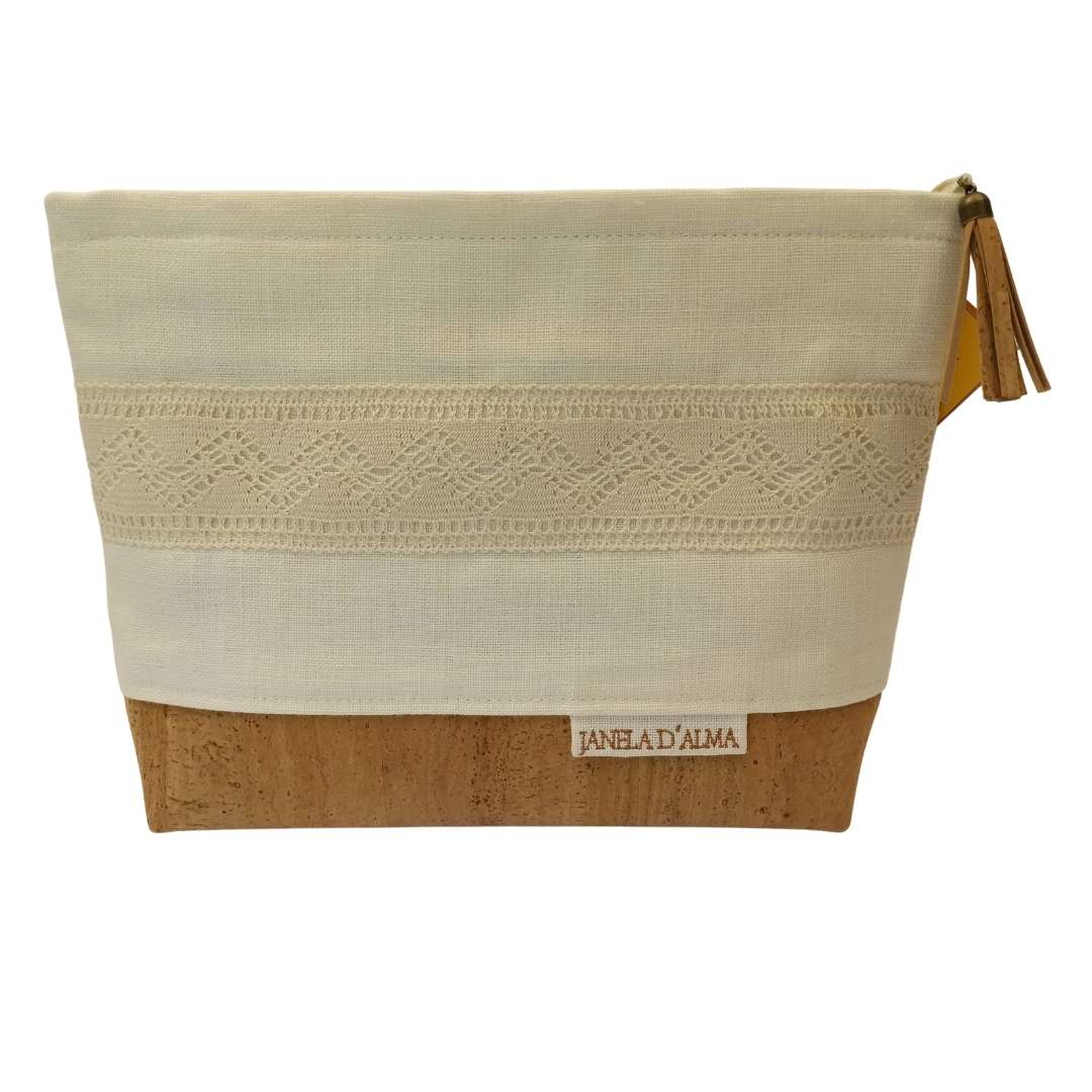 Linen & Cork Bag with Lace Detail