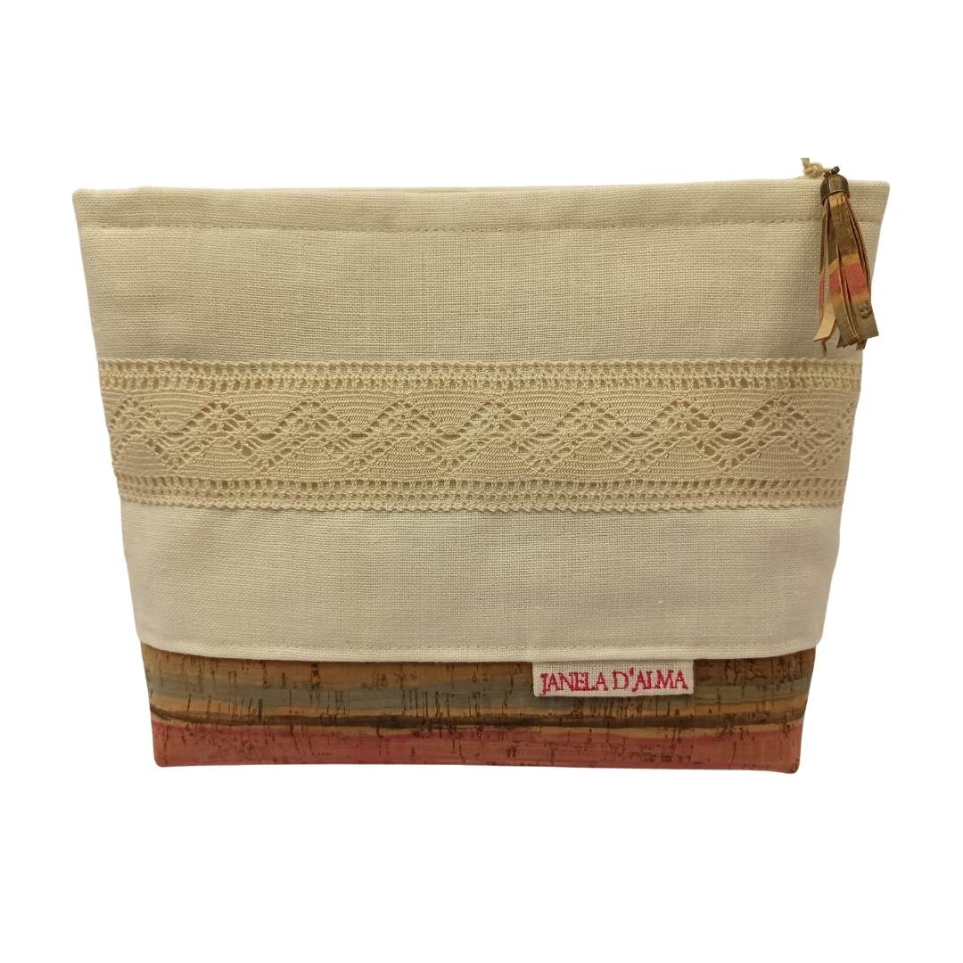 Linen & Cork Bag with Lace Detail