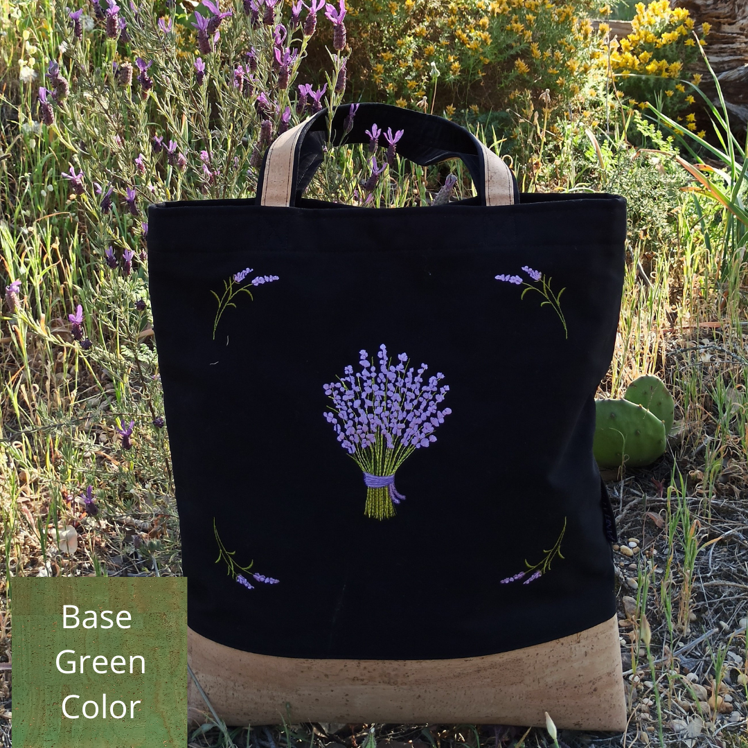 Women Black Shoulder Bag Lavander with Cork Base in Green Color