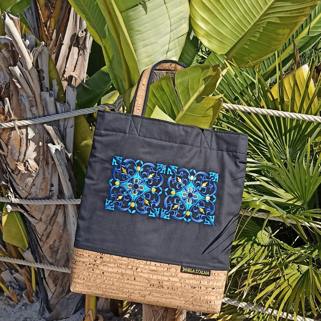 Women Black Shoulder Bag Tile with Cork Base in Zebra Color