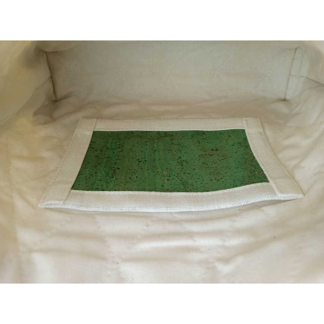 Women Clutch Bag Butterfly - Green Base Cork Color - Inside Pocket Details